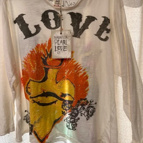 Magnolia Pearl Love Graphic Shirt in Orange and Black - Picture 1 of 5